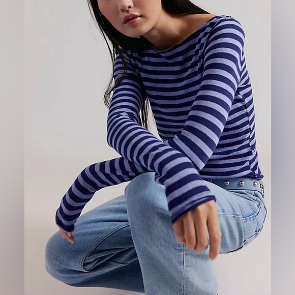 NWT Free People We The Free Most Loved Striped Long Sleeve - navy combo - large - Picture 5 of 10